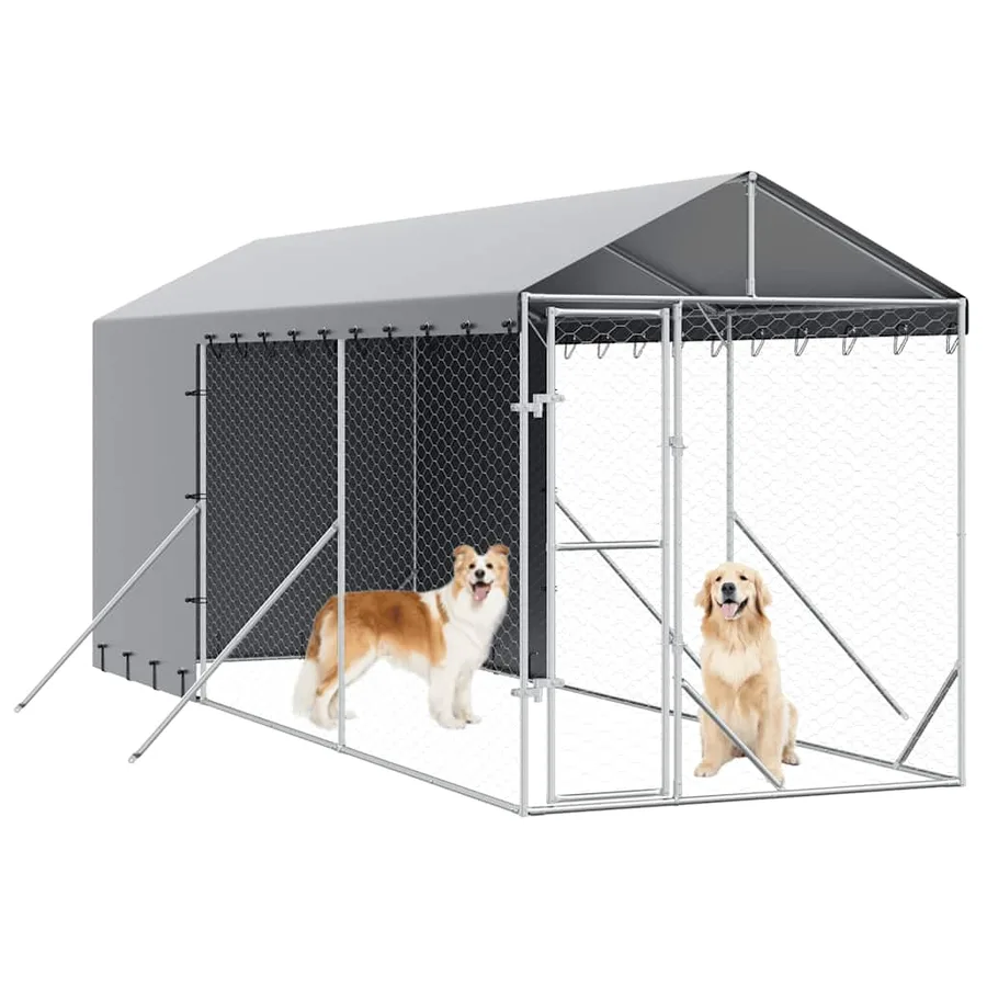 Chenil d'extérieur pour chiens avec toit argenté 2x6x2,5 m - 4