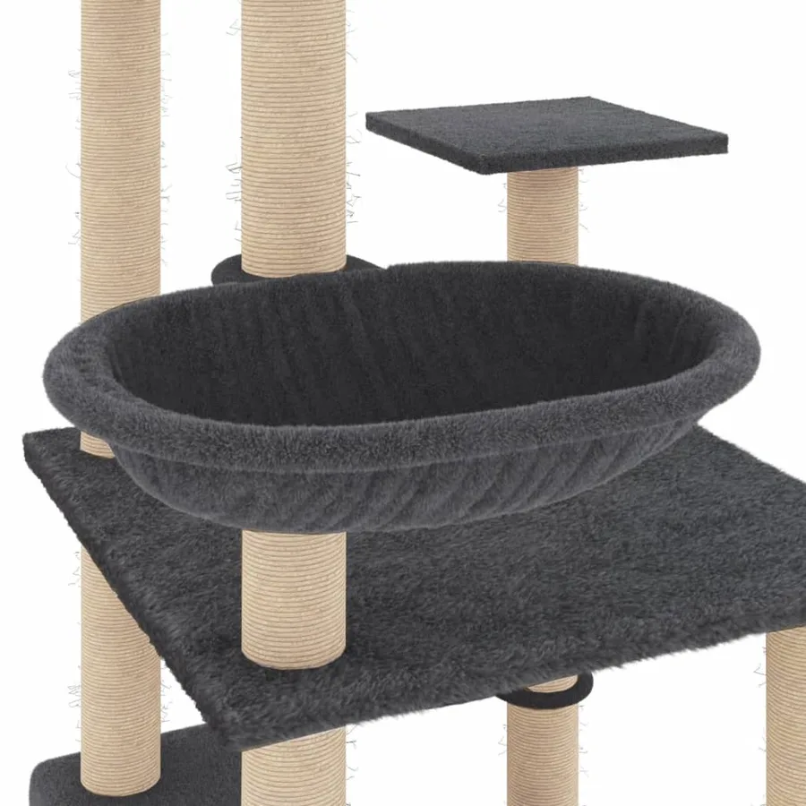 Arbre à chat avec griffoirs en sisal gris foncé 141 cm - 6