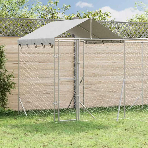 Chenil d'extérieur pour chiens avec toit argenté 4x4x2,5 m