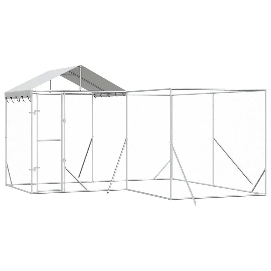 Chenil d'extérieur pour chiens avec toit argenté 4x4x2,5 m - 2