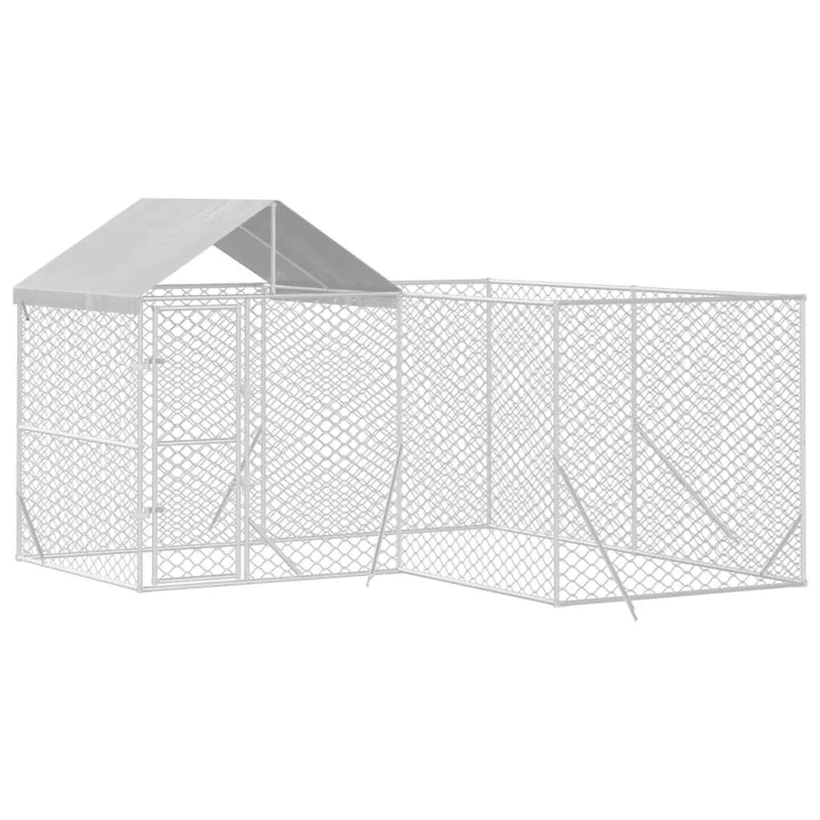 Chenil d'extérieur pour chiens avec toit argenté 4x4x2,5 m - 3