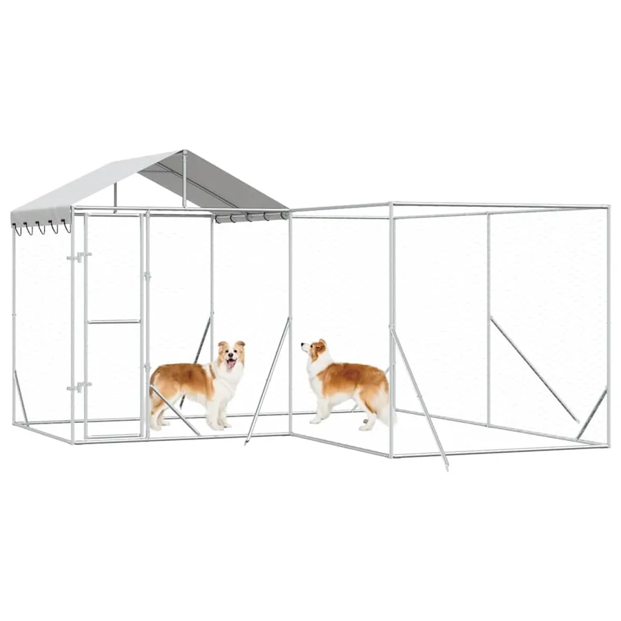 Chenil d'extérieur pour chiens avec toit argenté 4x4x2,5 m - 4