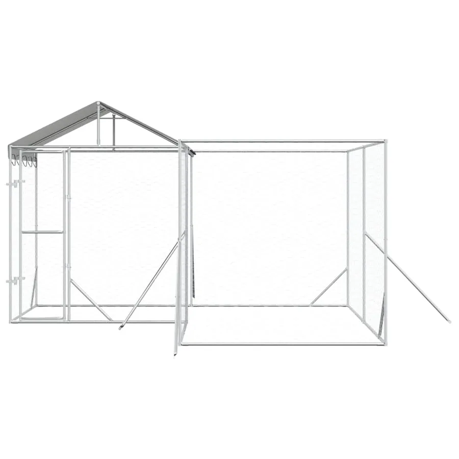 Chenil d'extérieur pour chiens avec toit argenté 4x4x2,5 m - 5
