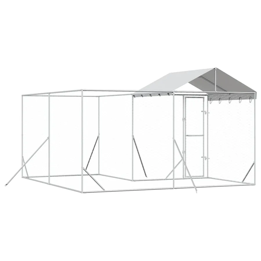 Chenil d'extérieur pour chiens avec toit argenté 4x4x2,5 m - 7