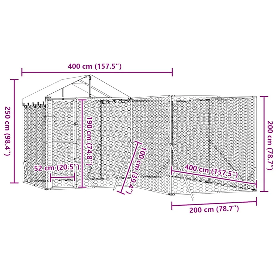 Chenil d'extérieur pour chiens avec toit argenté 4x4x2,5 m - 9