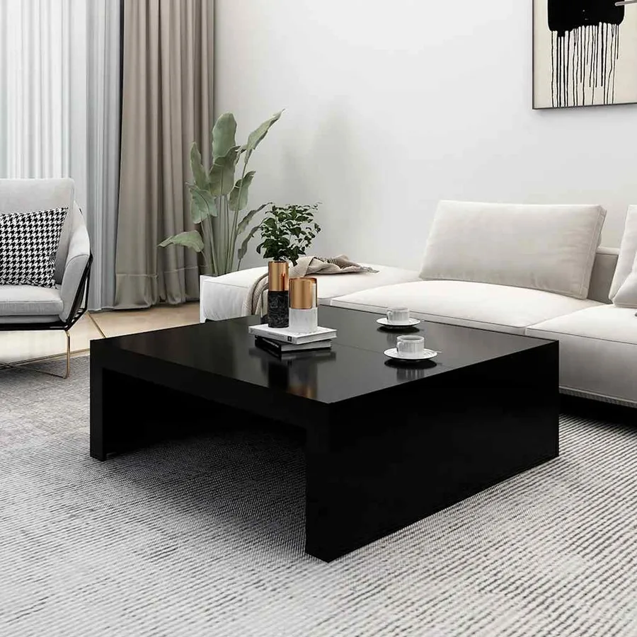 Table basse noir 100x100x35 cm bois d'ingénierie - 3