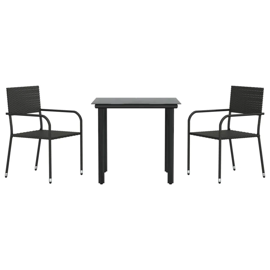 Ensemble à manger de jardin 3 pcs noir résine tressée et acier - 2