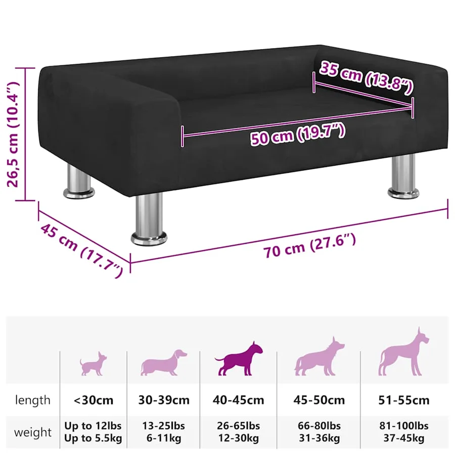 Lit pour chien noir 70x45x26,5 cm velours - 7