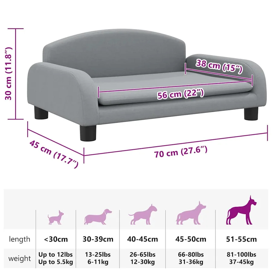 Lit pour chien gris clair 70x45x30 cm tissu - 7