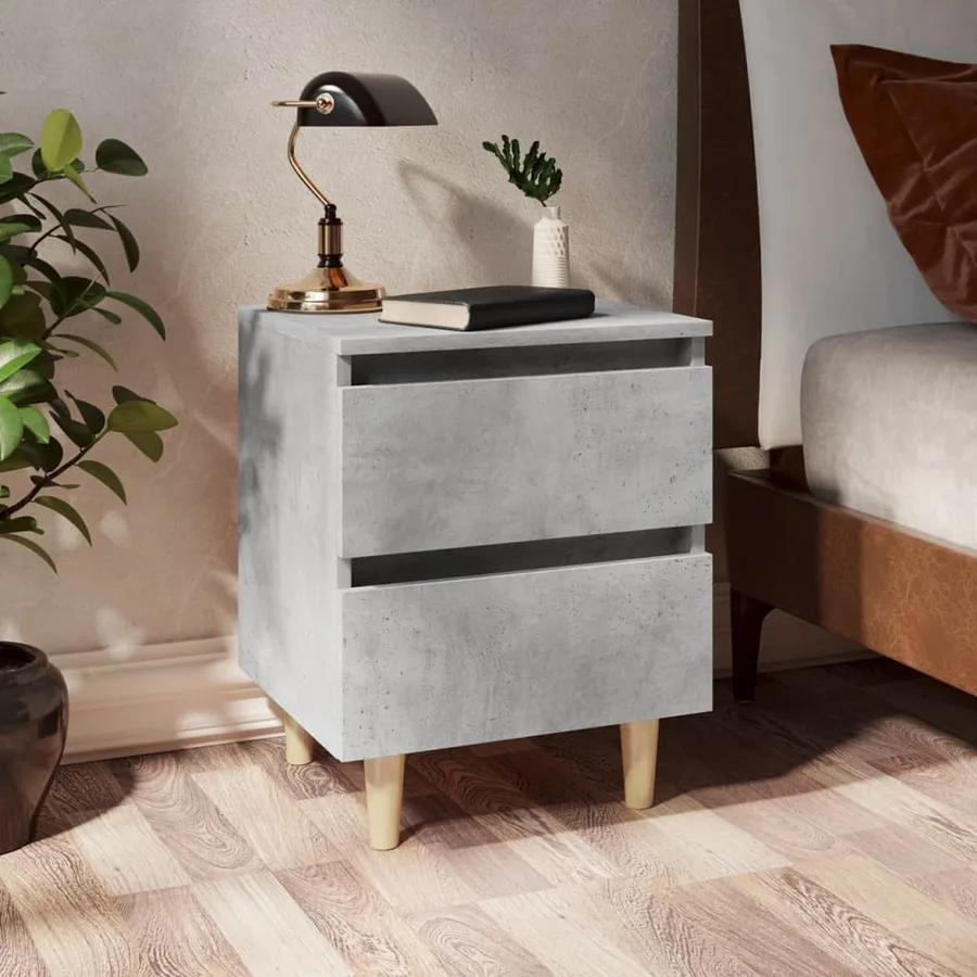 Tables de chevet pieds en pin 2 pcs gris béton 40x35x50 cm - 2
