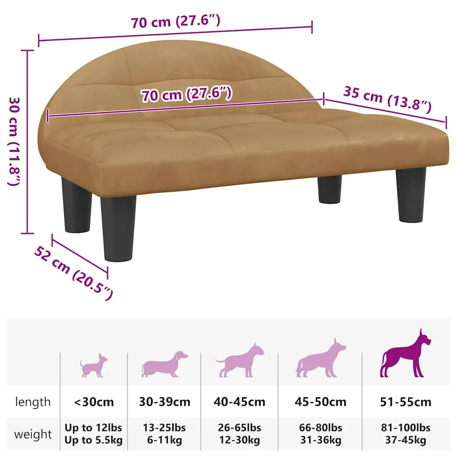 Lit pour chien marron 70x52x30 cm velours - 7