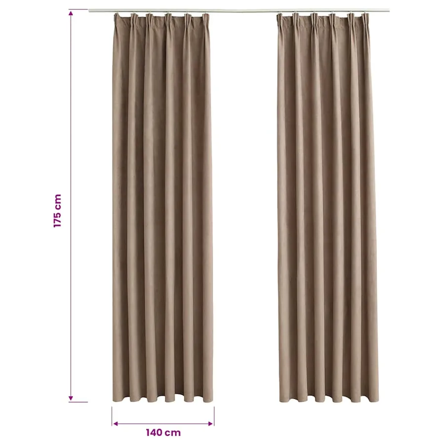 Rideaux occultants avec crochets 2 pcs Taupe 140x175 cm - 7