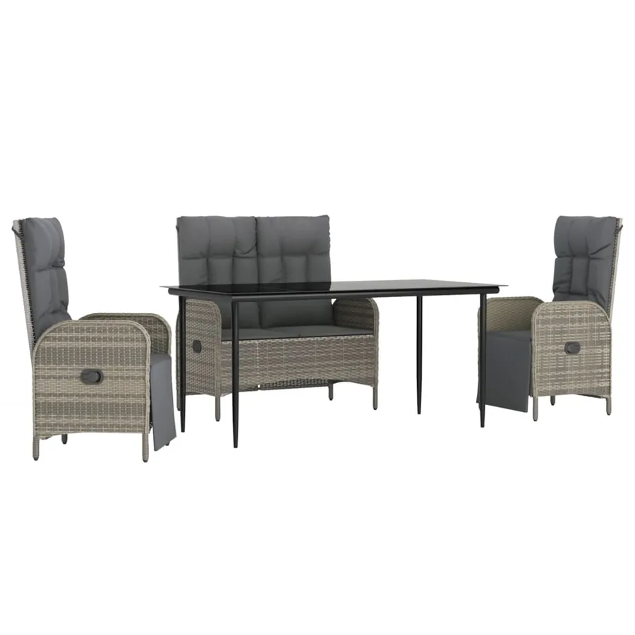 Ensemble à manger jardin 4pcs et coussins Gris Résine tressée - 2