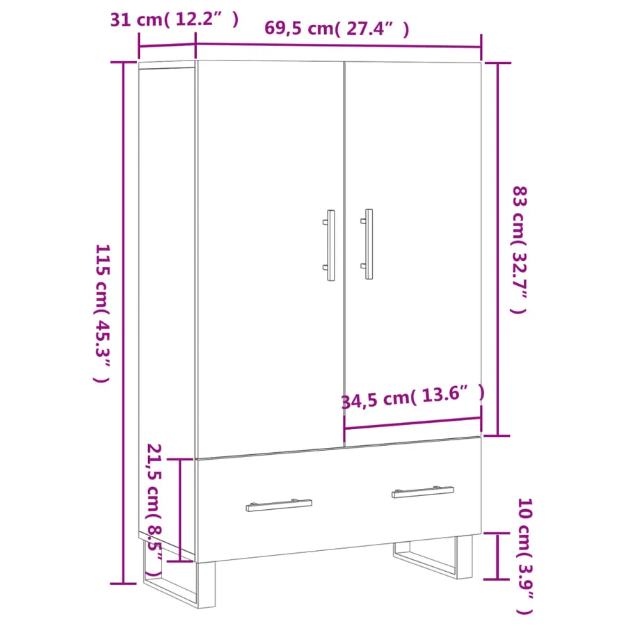 Buffet haut chêne marron 69,5x31x115 cm bois d'ingénierie - 13