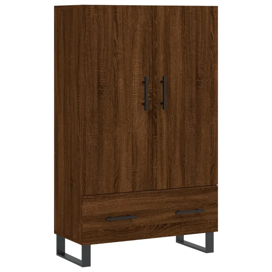 Buffet haut chêne marron 69,5x31x115 cm bois d'ingénierie - 2