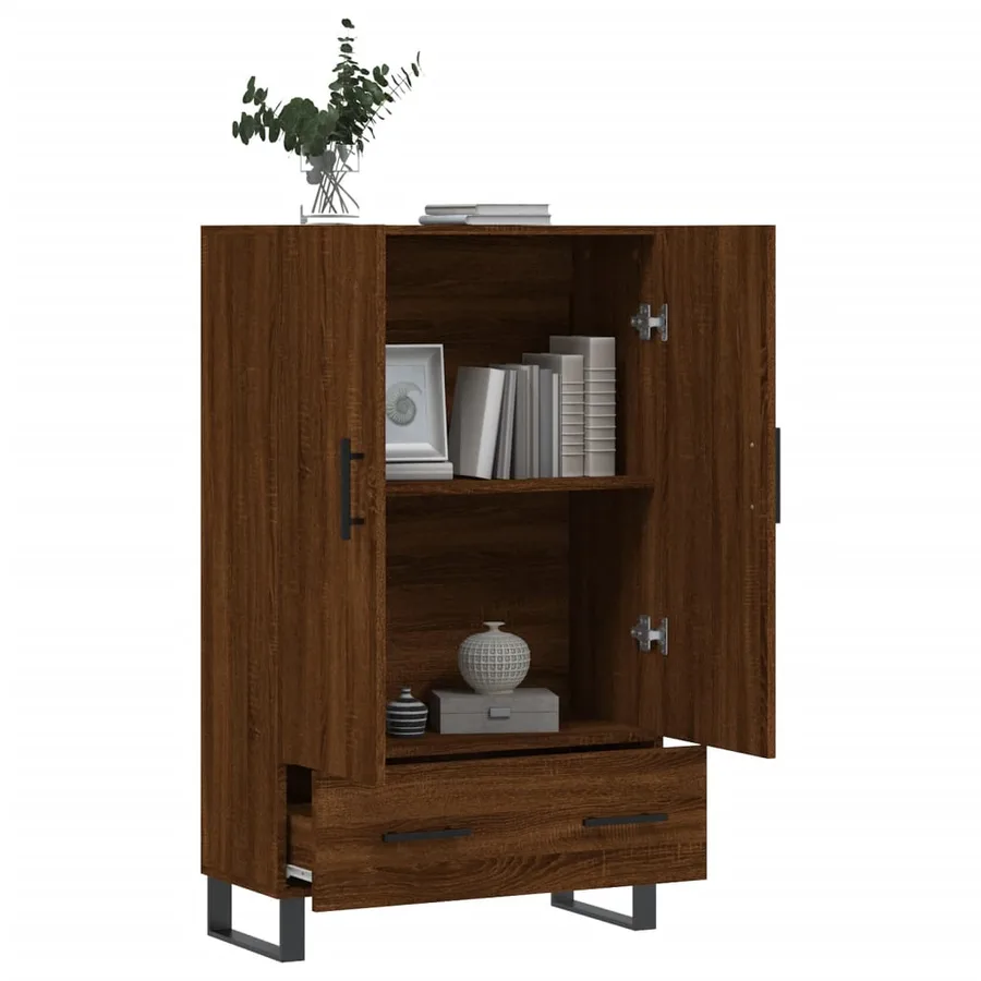 Buffet haut chêne marron 69,5x31x115 cm bois d'ingénierie - 4