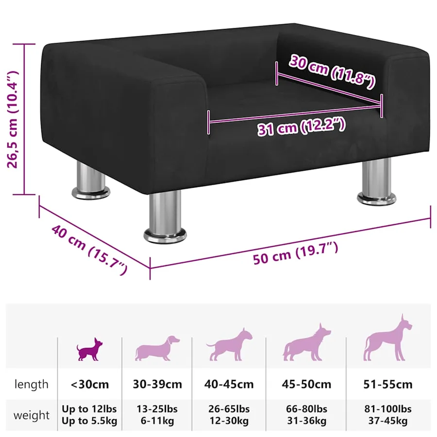 Lit pour chien noir 50x40x26,5 cm velours - 7
