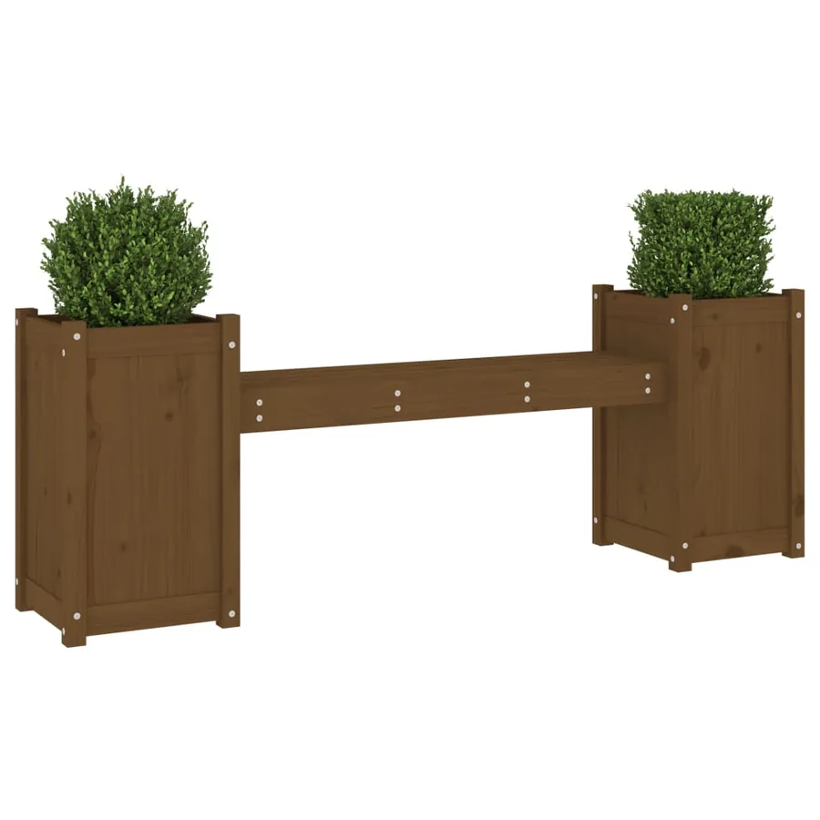 Banc avec jardinières marron miel bois massif de pin - 3