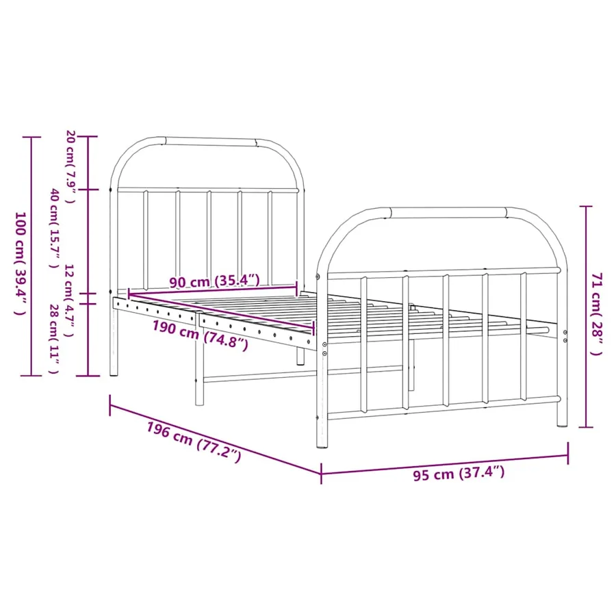 Cadre de lit métal sans matelas avec pied de lit noir 90x190 cm - 10