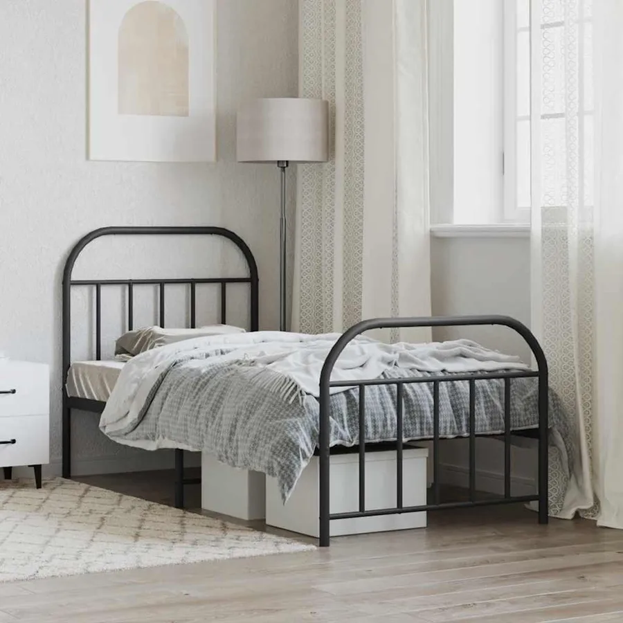 Cadre de lit métal sans matelas avec pied de lit noir 90x190 cm - 4