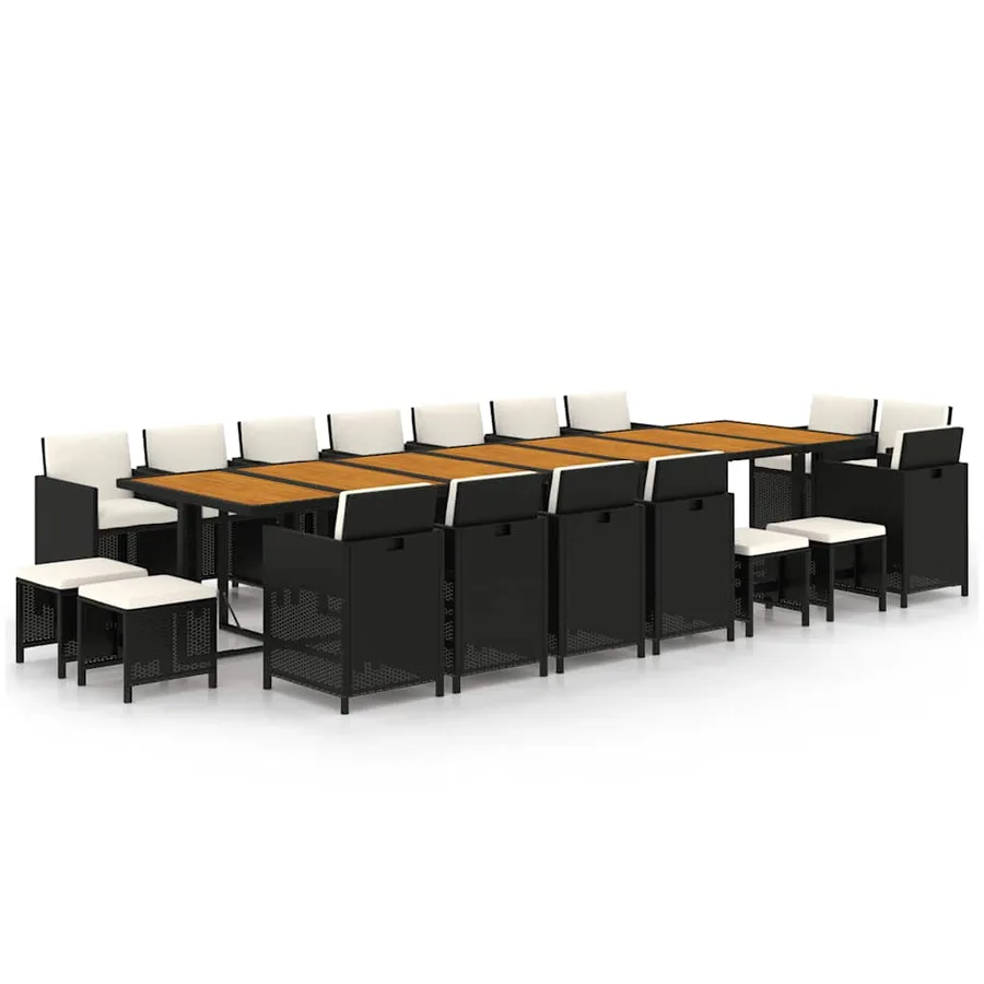 Ensemble à manger de jardin coussins 19 pcs Noir Résine tressée - 2