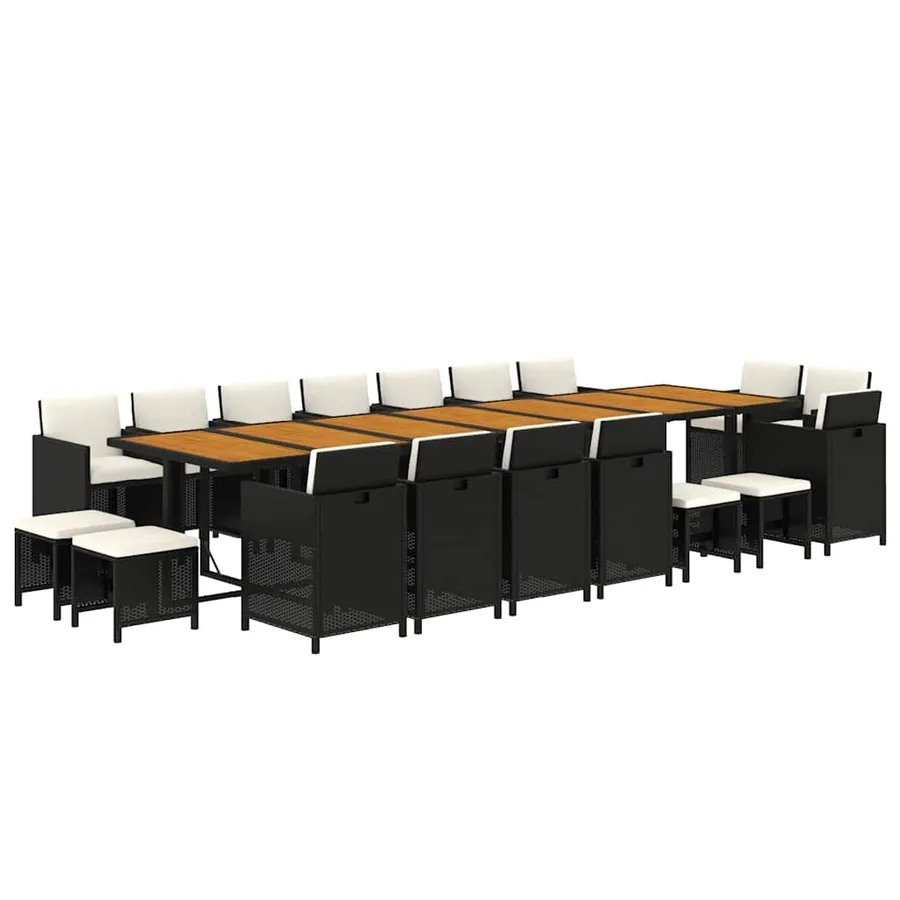 Ensemble à manger de jardin coussins 19 pcs Noir Résine tressée - 3
