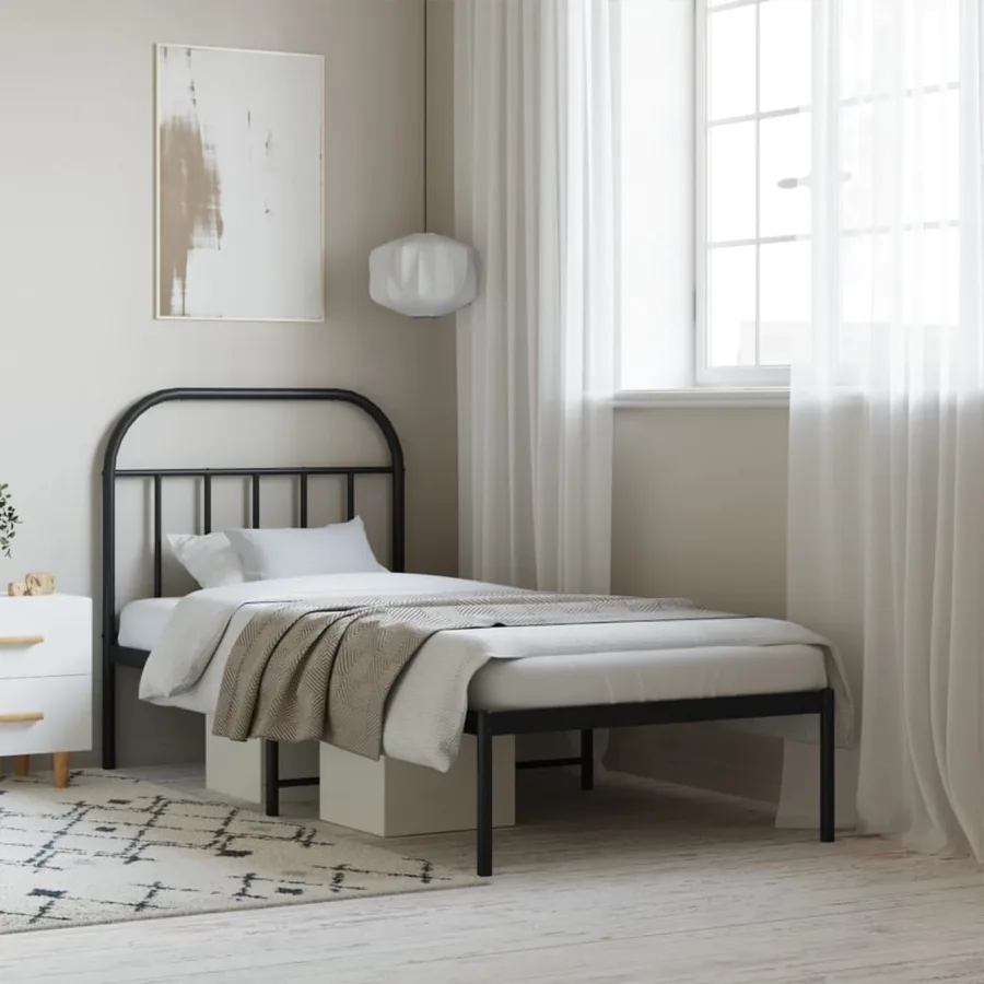Cadre de lit métal sans matelas avec tête de lit noir 80x200 cm