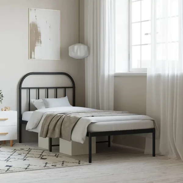 Cadre de lit métal sans matelas avec tête de lit noir 80x200 cm