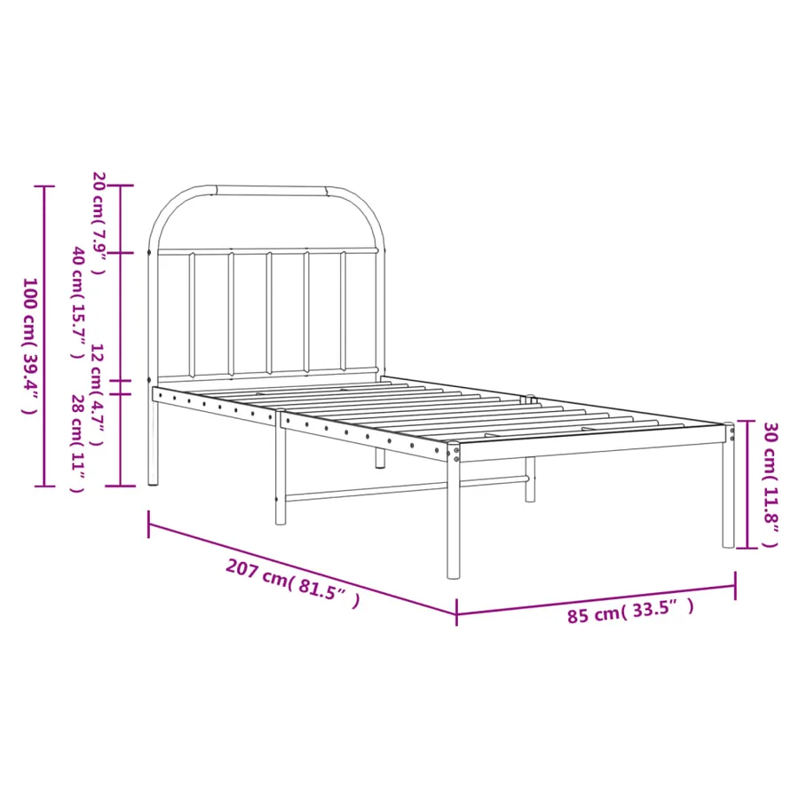 Cadre de lit métal sans matelas avec tête de lit noir 80x200 cm - 10