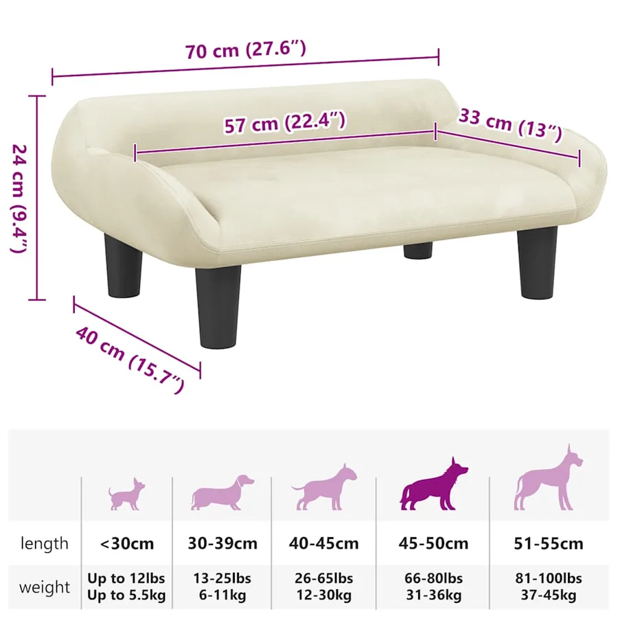 Lit pour chien crème 70x40x24 cm velours - 7