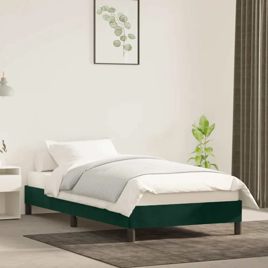 Cadre de lit sans matelas vert foncé 90x190 cm velours