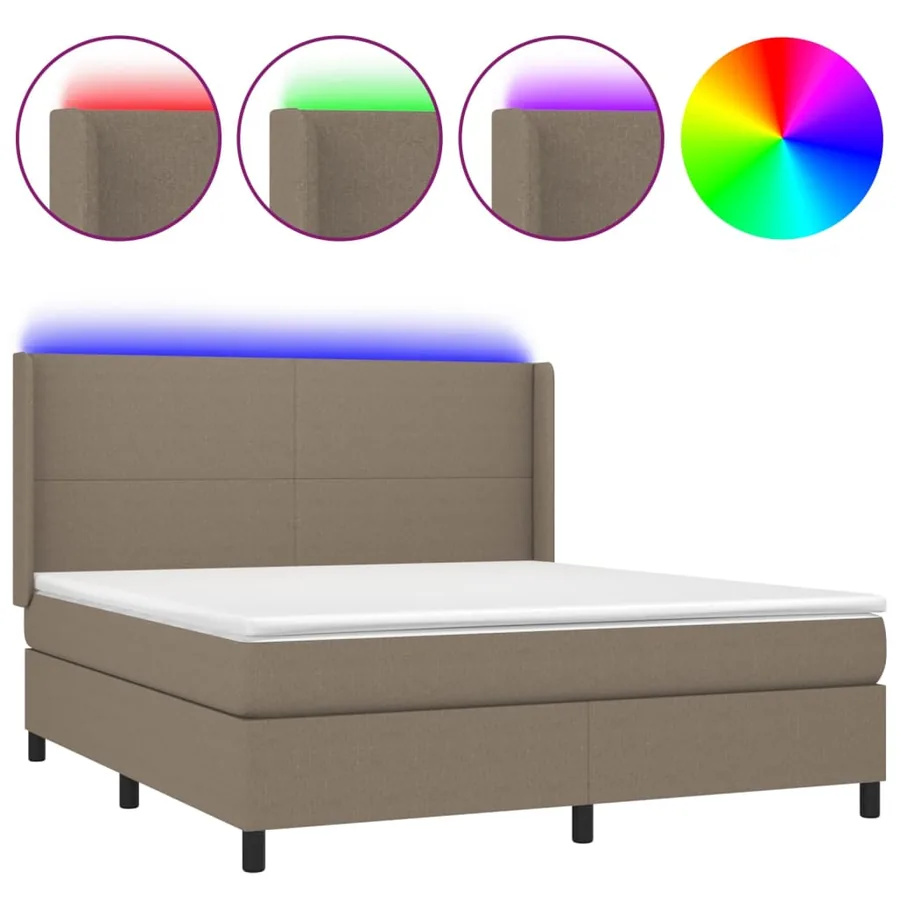 Sommier à lattes de lit matelas LED Taupe 180x200 cm Tissu - 2