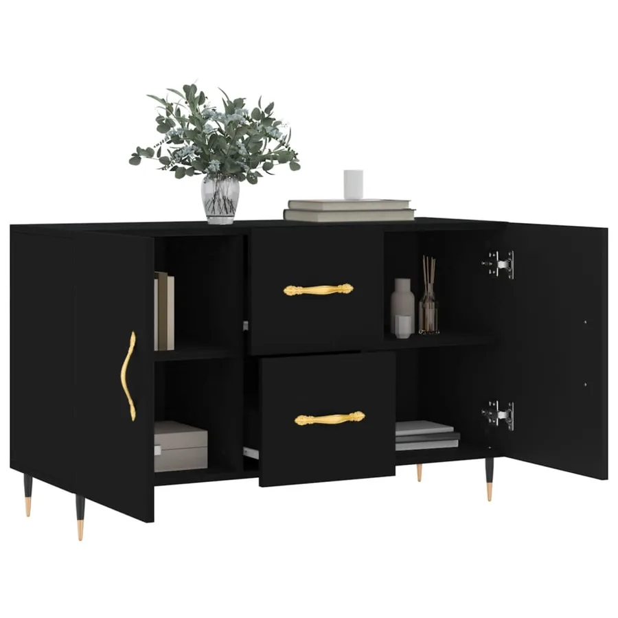 Buffet noir 100x36x60 cm bois d'ingénierie - 4
