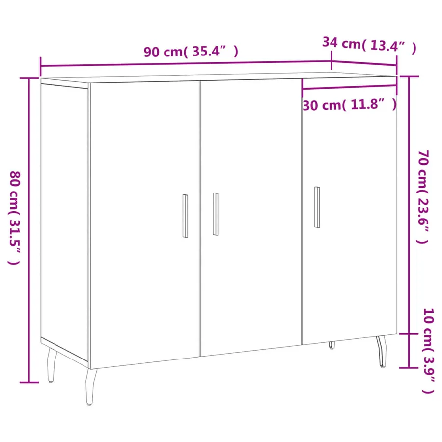 Buffet gris béton 90x34x80 cm bois d'ingénierie - 13