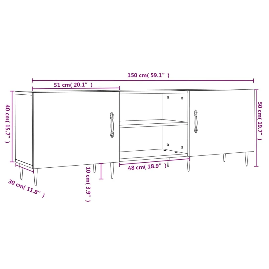 Meuble TV blanc 150x30x50 cm bois d'ingénierie - 12