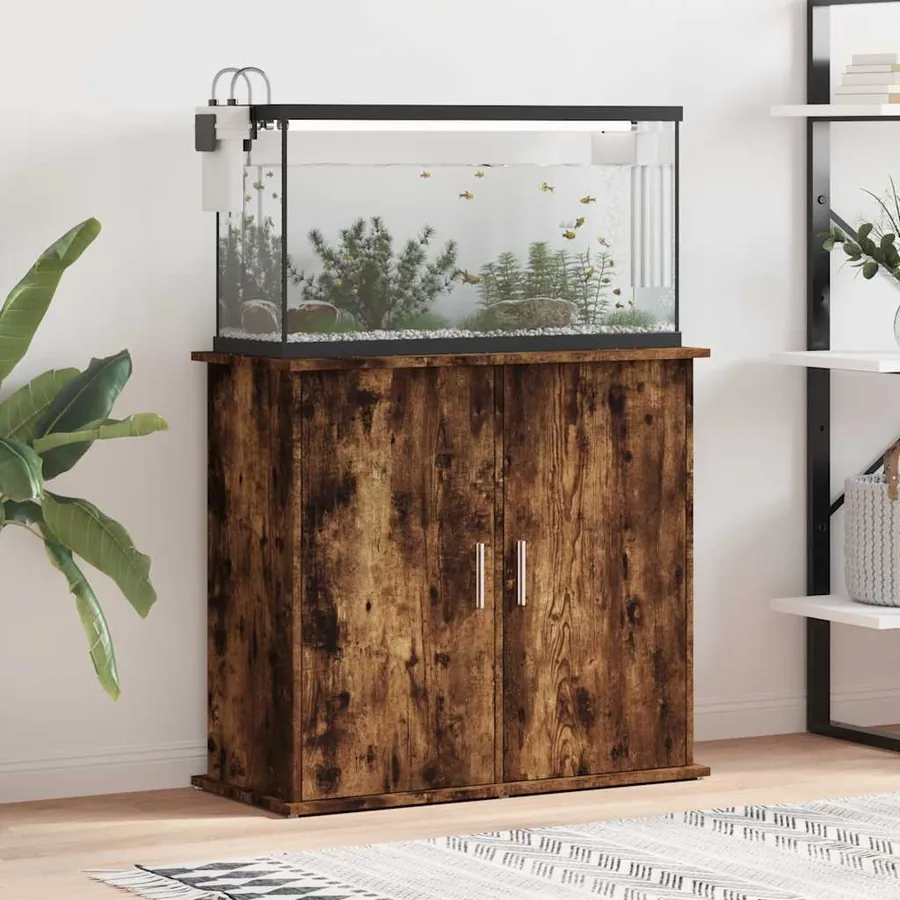 Support pour aquarium chêne fumé 81x36x73 cm bois d'ingénierie