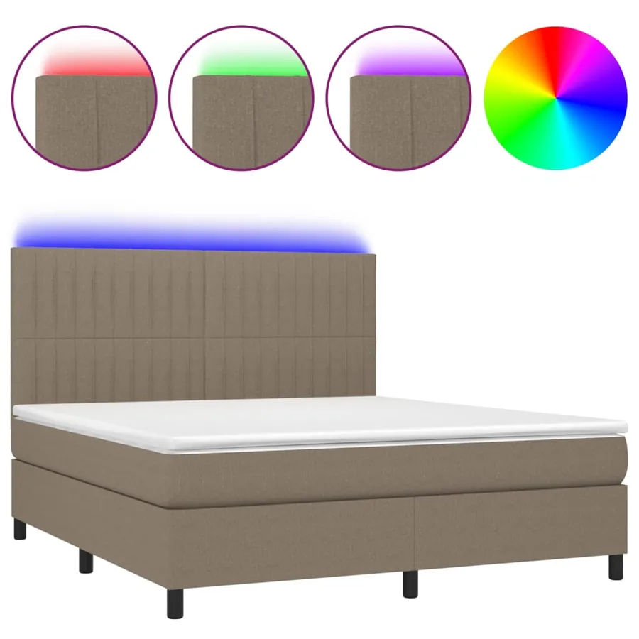 Sommier à lattes de lit et matelas et LED Taupe 180x200cm Tissu - 2