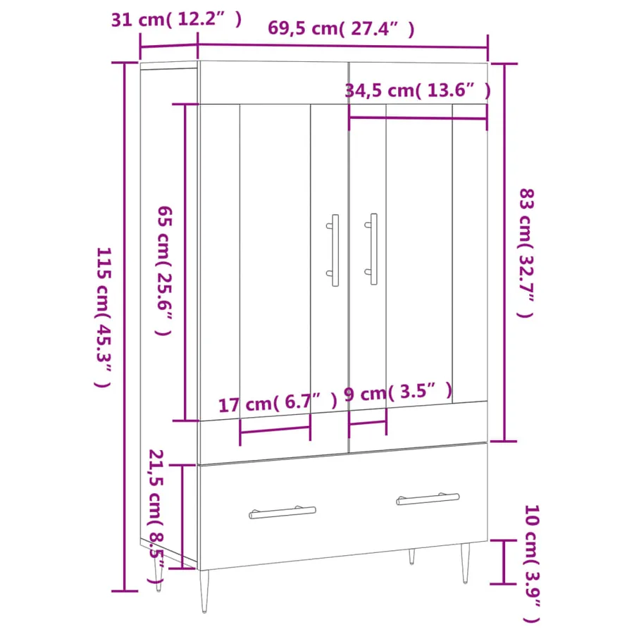 Buffet haut sonoma gris 69,5x31x115 cm bois d'ingénierie - 13