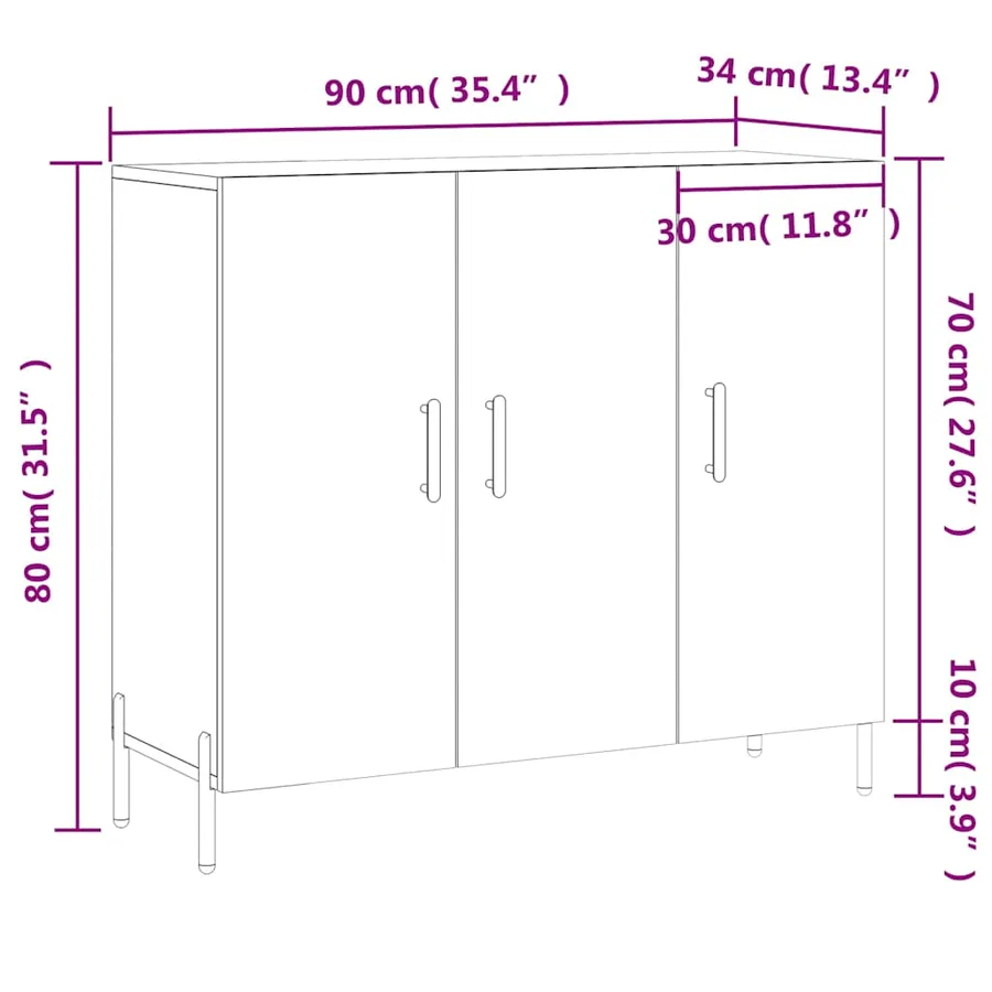 Buffet blanc 90x34x80 cm bois d'ingénierie - 13
