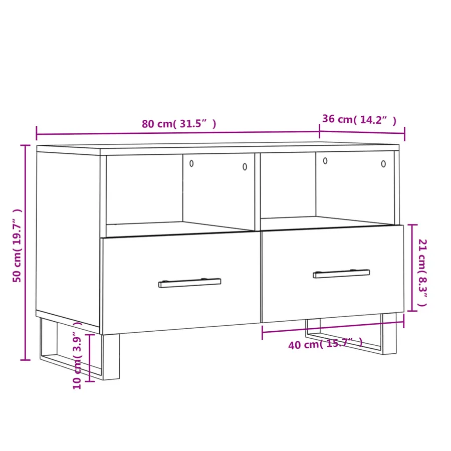 Meuble TV Blanc 80x36x50 cm Bois d'ingénierie - 12