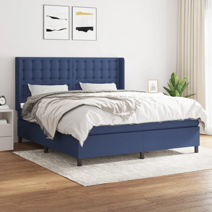 Sommier à lattes de lit avec matelas Bleu 180x200 cm Tissu