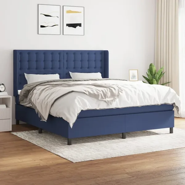 Sommier à lattes de lit avec matelas Bleu 180x200 cm Tissu