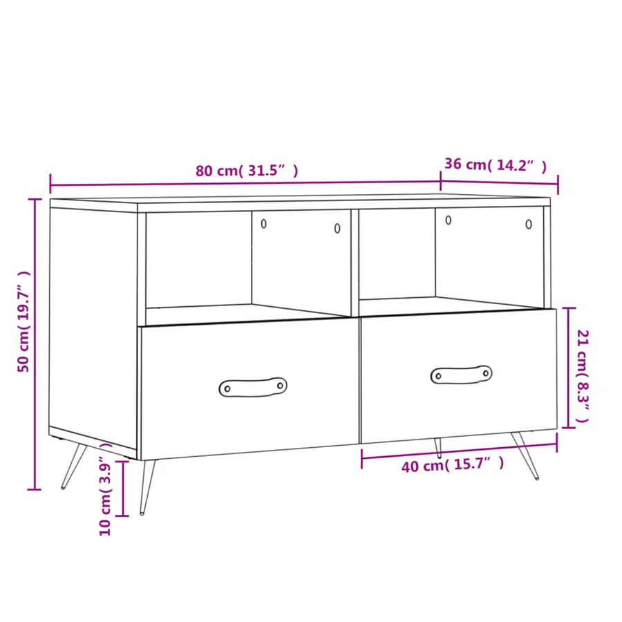 Meuble TV Blanc 80x36x50 cm Bois d'ingénierie - 12