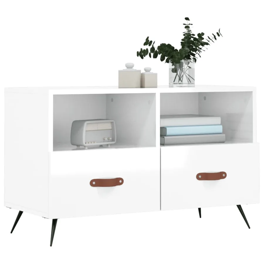 Meuble TV Blanc brillant 80x36x50 cm Bois d'ingénierie - 3