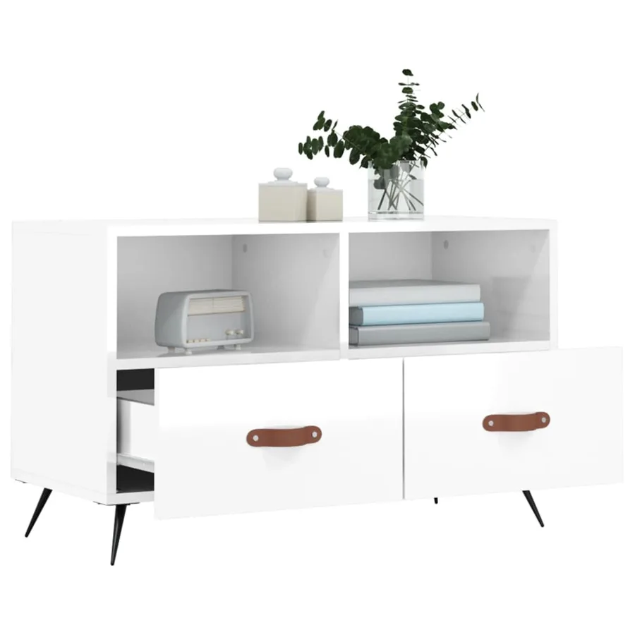 Meuble TV Blanc brillant 80x36x50 cm Bois d'ingénierie - 4