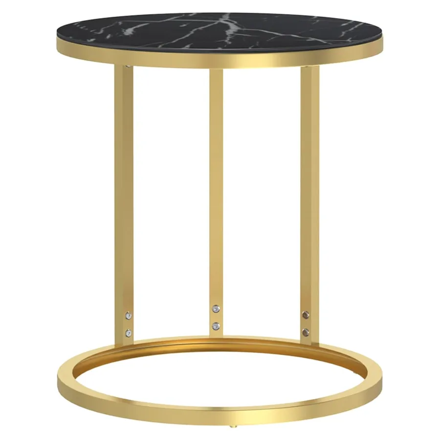 Table d'appoint Doré et marbre noir 45 cm Verre trempé - 2