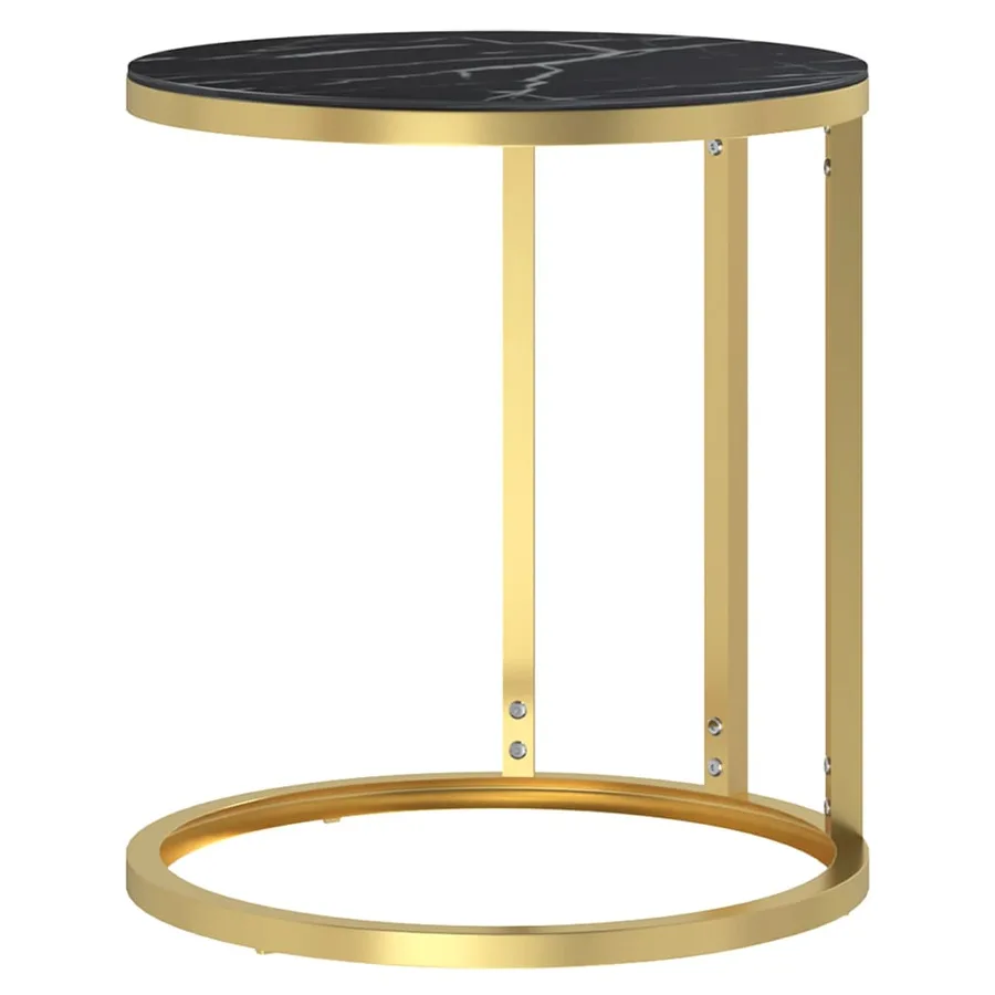 Table d'appoint Doré et marbre noir 45 cm Verre trempé - 3