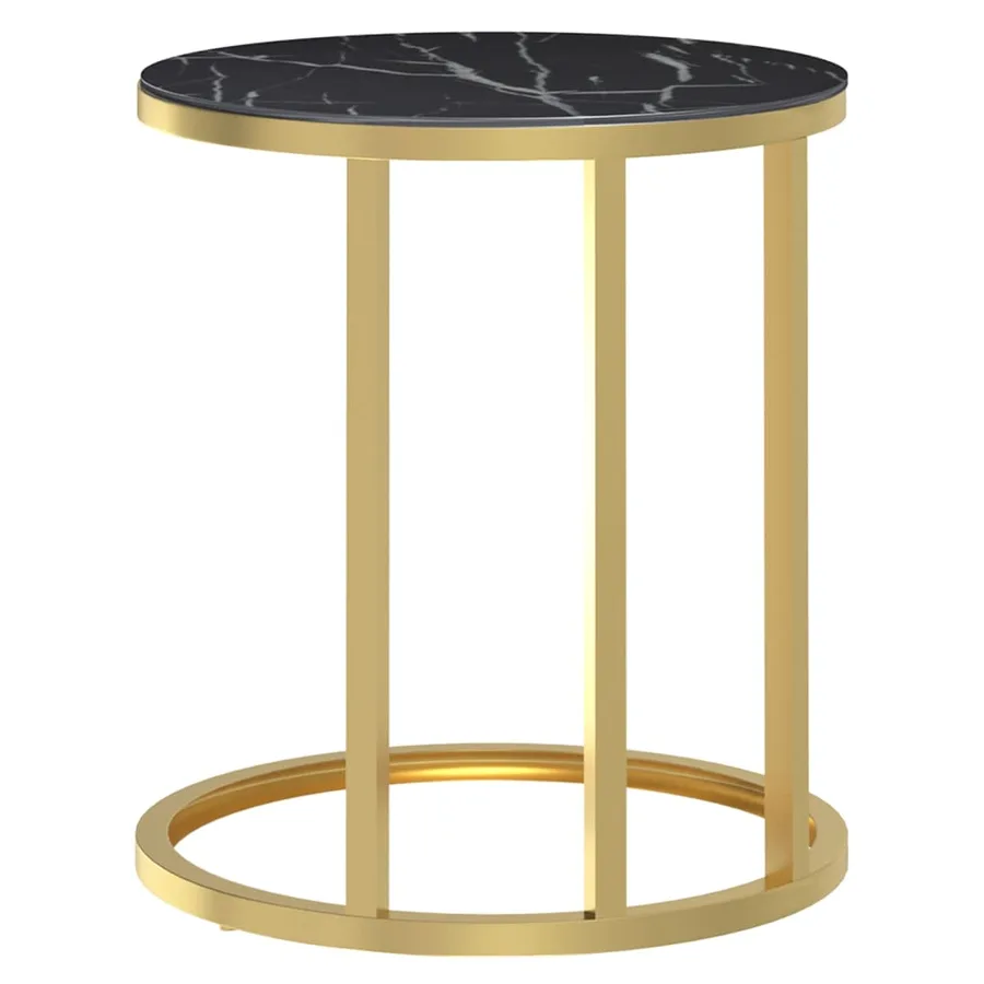 Table d'appoint Doré et marbre noir 45 cm Verre trempé - 4