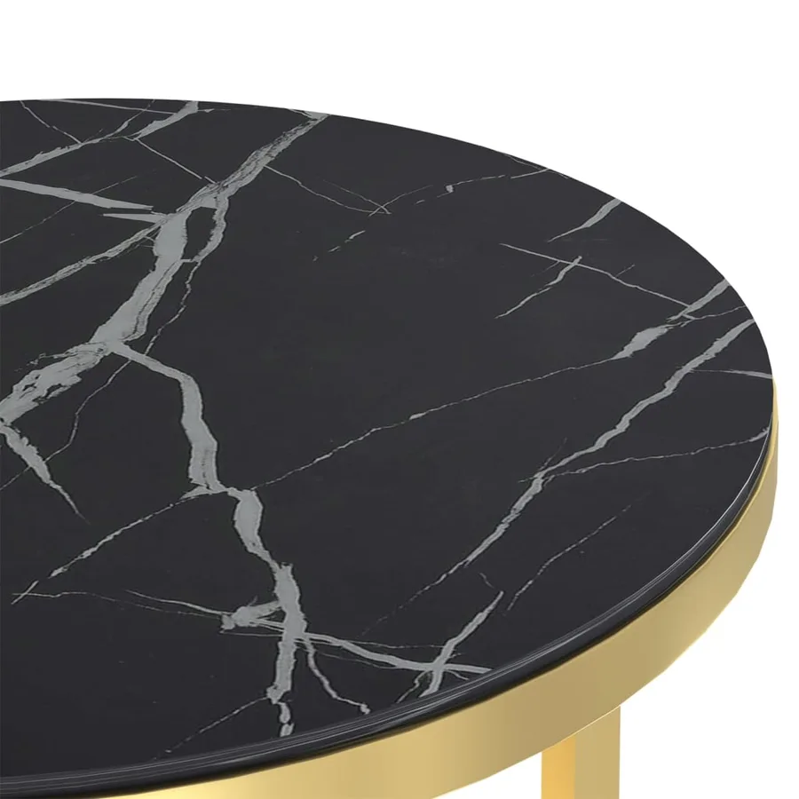 Table d'appoint Doré et marbre noir 45 cm Verre trempé - 6