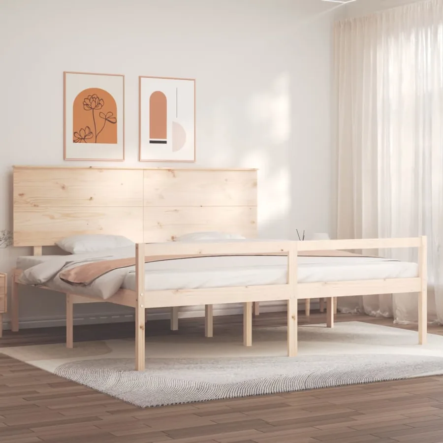 Lit pour personne âgée et tête de lit 200x200 cm bois massif
